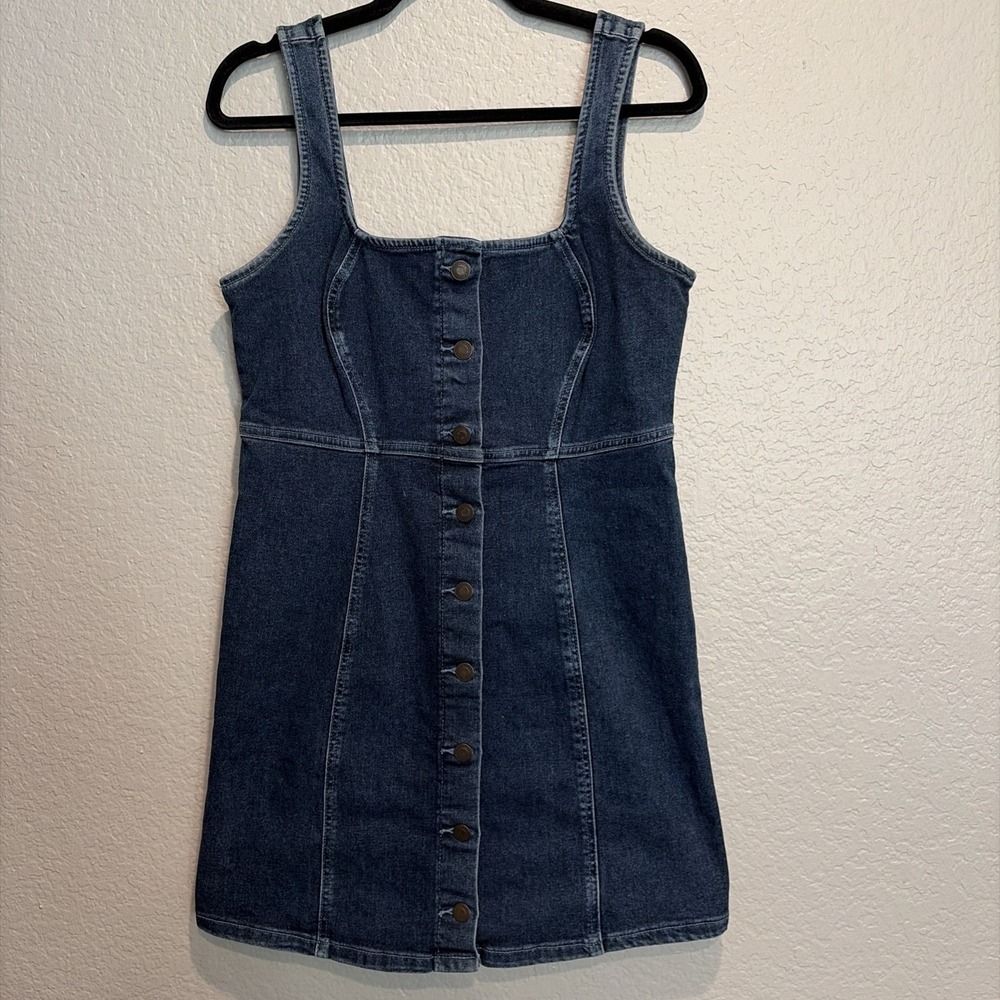 SO Denim Mini Dress Button Front Dark Wash Womens Size Large Cotton Blend